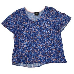 Blue Floral V-Neck Blouse